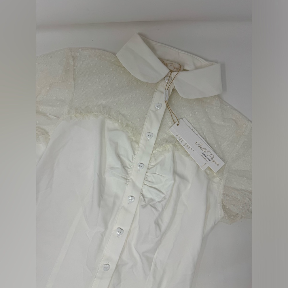 NWT Belle Pogue Victorian Inspired Button Up Top Lace White Ruffle Sz. M GHV6